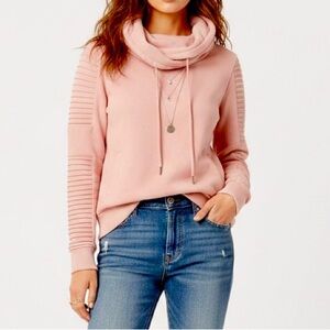 nANA JUDY Pink Montana Moto Ribbed Sleeve Pintuck Pullover Hoodie Sweatshirt SM